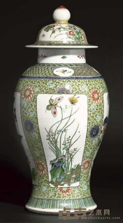 19th century A famille verte baluster vase and cover 